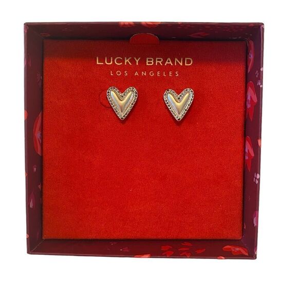 Lucky Brand Matte Silver Heart Posts Outlined in Pave Crystals. Very Pretty! - Picture 1 of 7